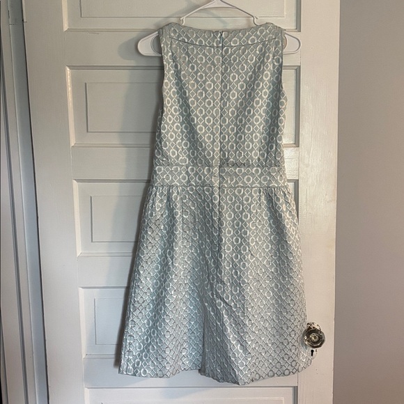 Ralph Lauren Light Blue Textured Midi Dress with Metallic Pattern - Picture 4 of 6